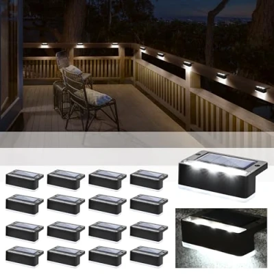Afbeelding van Solpex Stapverlichting op zonne energie, 16 stuks, buitenverlichting energie voor hek, IP65 waterdichte LED verlichting terras, veranda, trap, tuin,