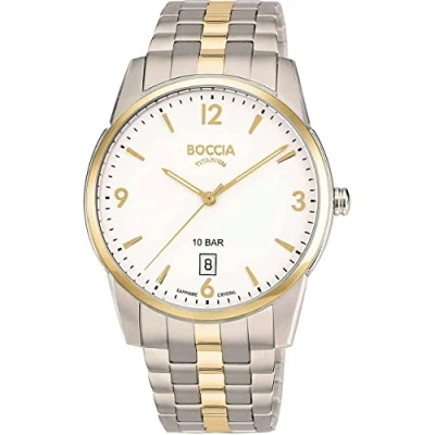 Afbeelding van Boccia 3632 02 Horloge titanium zilver en goudkleurig wit 39 mm