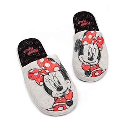 Afbeelding van Disney Minnie Mouse Slippers Womens Slip on Grey House Shoes 38 39 EU