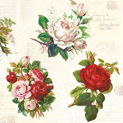 Afbeelding van 20 tovaglioli con rose inglesi vintage fiori bricolage tecnica del tovagliolo 33 x cm