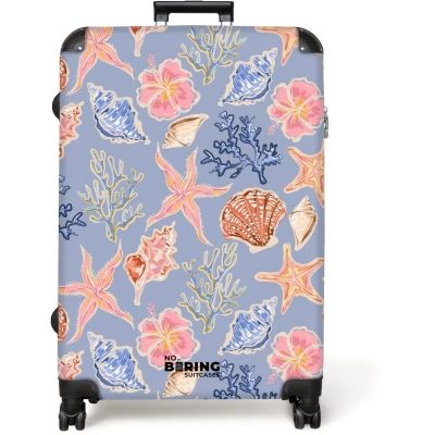 Afbeelding van NoBoringSuitcases.com® Koffer groot Reiskoffer lichtgewicht Blauwe schelpen patroon Rolkoffer met 4 wielen Grote trolley XL 98 liter bagage