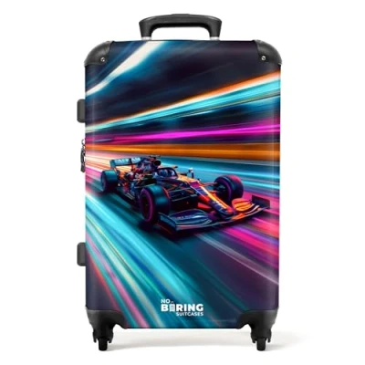 Afbeelding van NoBoringSuitcases.com® Koffer groot Rolkoffer lichtgewicht Formule 1 auto met kleurrijke lichtsporen Reiskoffer 4 wielen Grote trolley XL 20 kg bagage