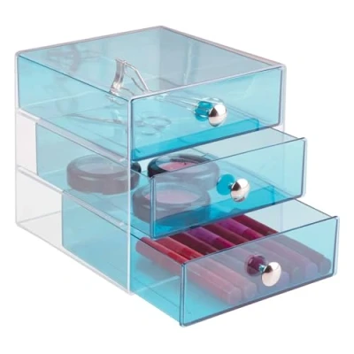 Afbeelding van iDesign Transparant blauw gekleurd make up kastje 35372EU Sorteervakken &amp; Stapelbaar