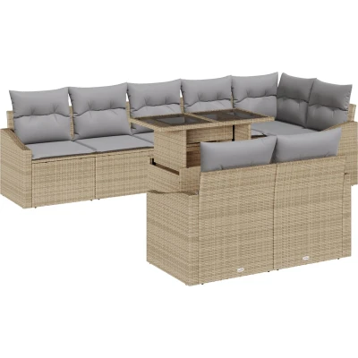 Afbeelding van vidaXL 9 delige Tuin Sofaset met Kussens Beige Poly Rattan