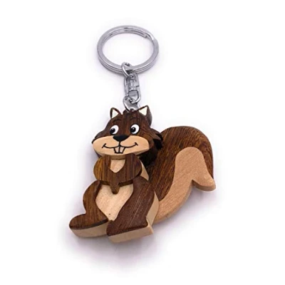 Afbeelding van H Customs Leuke eekhoorn dier hout edel handgemaakte sleutelhanger hanger