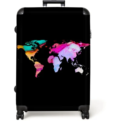 Afbeelding van NoBoringSuitcases.com® Koffer groot Reiskoffer lichtgewicht Wereldkaart Marmer Regenboog Marmerlook Rolkoffer met 4 wielen Grote trolley XL 98 liter bagage