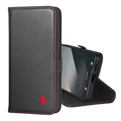 Afbeelding van TORRO lederen tas compatibel met Samsung Galaxy S25+ Plus 5G 2025 premium portemonnee hoes standaard en kaartsleuven (Zwart)