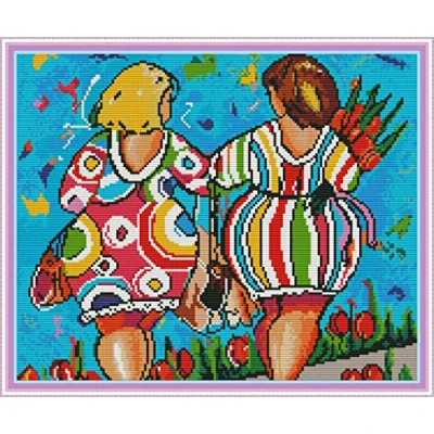 Afbeelding van Kruissteek Kits Gestempeld, OWN4B Cat Gedrukt Patroon 11CT 11.8x11.8&quot; DIY Borduurpakket (Vrouw)
