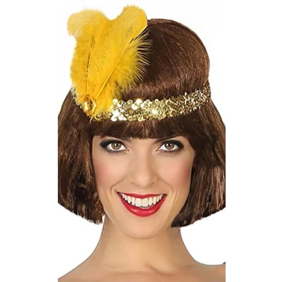 Afbeelding van Atosa Charleston Flapper Hoofdband met veer en glitters goud Dames jaren 20/Twenties thema/Charleston