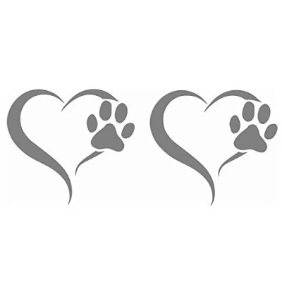 Afbeelding van Finest Folia Set van 2 stickers poot en hart, 10 x 11 cm, hond kat voor auto, motorfiets, muur, laptop, meubels, pootstickers, hondenpoot, zelfklevend (K017 middengrijs)