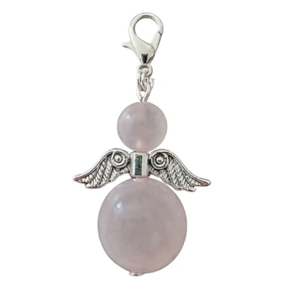 Afbeelding van Beschermengel Rozenkwarts ( halfedelsteen, tashanger , sleutelhanger, geluksengel )(Raamhanger, raamkristal kersthanger, kerst ornament, kerst, cadeau, raamdecoratie, geluksengel, bescherm engel, swarovski)
