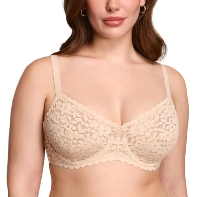 Afbeelding van DOBREVA Vrouwen ongevoerd Kant Minimizer BH Plus Size Onderdraad Volledige dekking, Beige, 70D