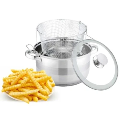 Afbeelding van frituurpan, 6,5 l, van roestvrij staal, met glazen deksel, inductie mand, friteuse, Ø 24, frietpan, pan