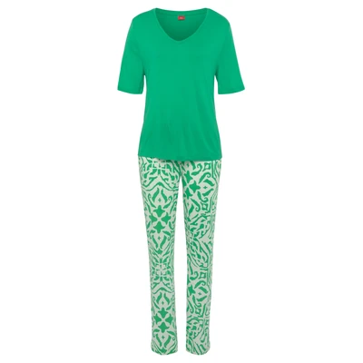 Afbeelding van s.Oliver SET Pyjama, Dames, Maat: 44/46, Grün ecru gemustert
