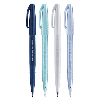 Afbeelding van Pentel SES15C Brush Sign Pen Fasermaler Flexibele punt voor lettering, kalligrafie, illustratie, 4 delige set &quot;Winter&quot;