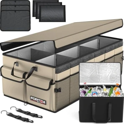 Afbeelding van FORTEM Auto Organizer, Kofferbak Organizer met Koeler, Opvouwbare Compartimenten, Antislip Bodem, Verstelbare Bevestigingsriempjes, Opvouwbaar Deksel (Bruinen, X Large)