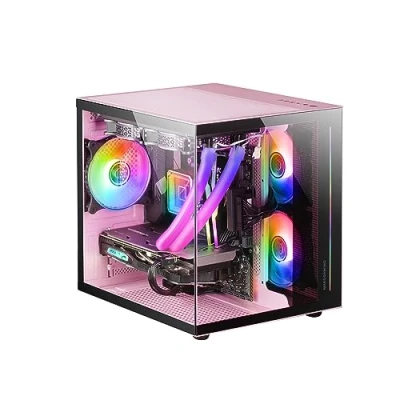 Afbeelding van Mars Gaming MC VIEW Roze, Micro ATX Mini Tower Case, 90 Frameloos Gehard Glas, Modulair Dual Chamber Frame, Volledig Vloeistofgekoelde Case ondersteuning