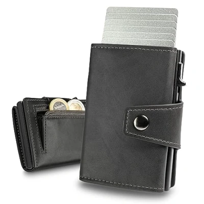 Afbeelding van slimfin® Slim Wallet Maxi met muntzakje kaarthouder RFID bescherming pop up portemonnee mini voor mannen en vrouwen grijs