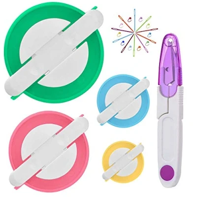 Afbeelding van Pompom Makers, 4 maten Fluff Ball Weaver Naald Maker Sets DIY Pompoms Craft Pop Makers Kits bevatten 1 stuk schaar + 10 stuks breien steekmarkers plastic naalden (25)