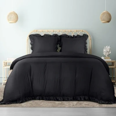 Afbeelding van Utopia Bedding Ruches Dekbedovertrekset Microvezel Polyester Dekbedovertrek 220x240 cm + 2 Kussenslopen 65x65 Zwart