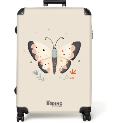 Afbeelding van NoBoringSuitcases.com® Koffer groot Reiskoffer lichtgewicht Vlinder in neutrale pastel kleuren Rolkoffer met 4 wielen Grote trolley XL 98 liter bagage