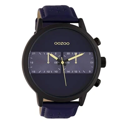Afbeelding van Black OOZOO watch with blue leather strap C10515