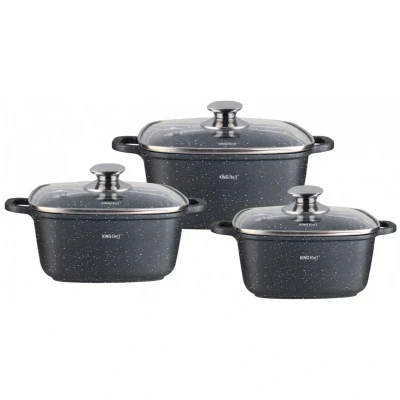 Afbeelding van Kinghoff 1607 Braadpannen set 6 delig marmeren coating