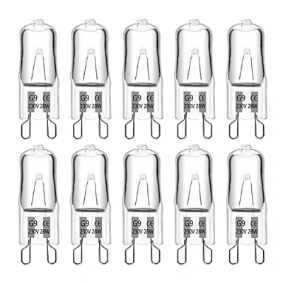 Afbeelding van SCNNC Halogene lamp G9 28 W 230 V, 370 lm, 2700 K, warmwit, dimbaar, capsulelampen, voor kroonluchters, landschapslampen, wandlampen, kastverlichting, 10 stuks