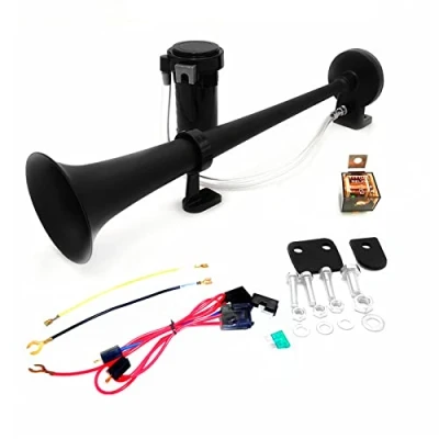 Afbeelding van YIYIDA YYDA829 Luchthoorn 24V Auto Hoorn 150DB Speaker 450mm Chrome Zink Enkele Trompet Truck Zwart met Compressor Luchtpomp voor elke vrachtwagen bestelwagen boot motorfiets
