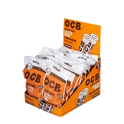 Afbeelding van OCB 20158 ActivTips Unbleached Extra Slim 6 mm actieve koolfilter met keramische doppen, 5 zak à 50, 250 stuks, papier