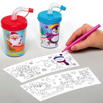 Afbeelding van Baker Ross AX475 Kerstmis Kleur In Bekers Met Een Buigbaren Rietje Set Van 3, Feestelijke Knutselpakketten Voor Kinderen, Creatieve Knutselsets