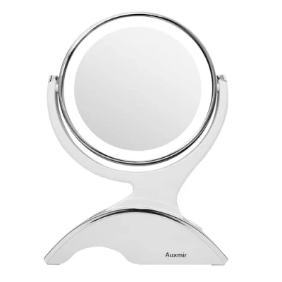 Afbeelding van Auxmir Verlichte make upspiegel, dubbelzijdige spiegel, 360 graden verstelbaar, 10 x / 1 vergrotende moderne tafelspiegel, USB oplaadbaar, oplaadbare upspiegel