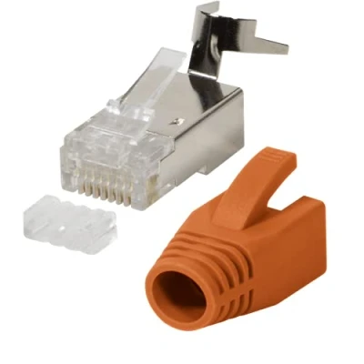 Afbeelding van Faconet 20 stuks RJ45 netwerkstekker CAT 7A, 6A, CAT7 tot 10 Gigabit krimpstekker, modulaire connector, knikbescherming, hoes, installatiekabel, netwerk, LAN, oranje, cat7, cat8.1, AWG23,