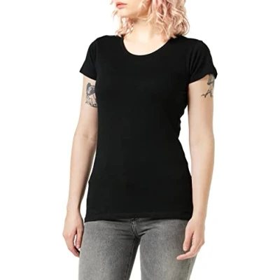 Afbeelding van Build Your Brand Dames T Shirt Ladies Merch Tee, Basic Top voor vrouwen verkrijgbaar in zwart of wit, maten XS 5XL, zwart, 3XL