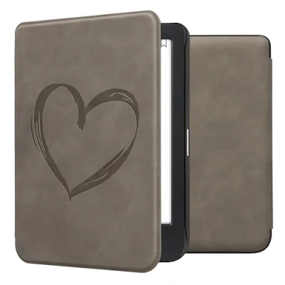 Afbeelding van kwmobile e reader hoesje compatibel met Kobo Clara BW/Colour Kunstleren ereader cover stand Brushed Hart in grijs