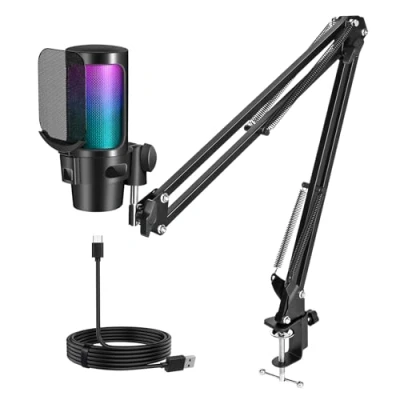 Afbeelding van Diealles Shine Microfoon PC met arm, condensator microfoons voor opname, podcasting, voice over, streaming, YouTube