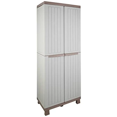 Afbeelding van Terry C Wood 2680 Kast met 2 Deuren, in Hout Look en 3 Legplanken, voor Binnen Buiten, Grijs/Duifgrijs, 68X39X170 cm