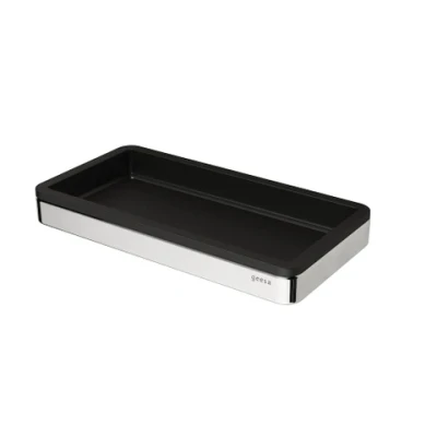 Afbeelding van Geesa frame planchet met zwarte inzet plat staf verchroomd messing 210 x 25 108mm hxbxd 918802 02 06