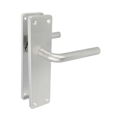 Afbeelding van Amig Handgrepen van aluminium, zilverkleurig, met vierkante plaat en gebogen handgreep voor binnen buitendeuren 222 x 55 mm, handvat zwengel decoratief modern