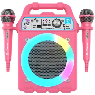 Afbeelding van iDance K3V2 Karaoke Set Bluetooth Party Speaker met Discolicht Inclusief 2 Microfoons Roze