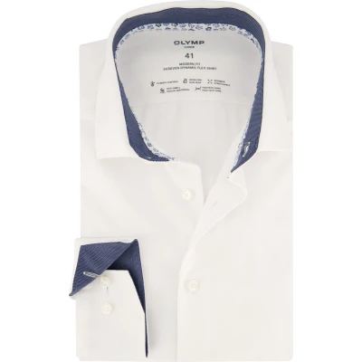 Afbeelding van OLYMP Overhemd M7 Luxor Modern Fit Mouwlengte 7 wit extra lange mouwen effen