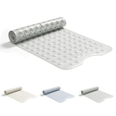 Afbeelding van Good Nite Antislip Badmat 101x40cm Douchemat Machine Wasbaar Bad Mat met Zuignappen Afvoergaten Rubberen Badmatten Anti Mould Extra Lange Grijs