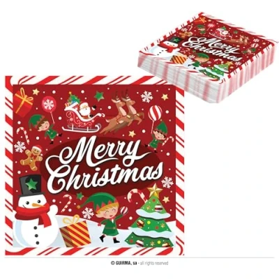 Afbeelding van Fiestas Guirca Papieren servetten Merry Christmas 20 stuks 33 x cm