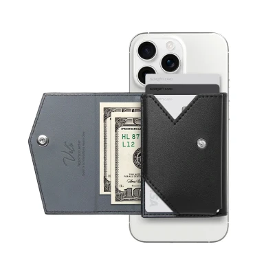 Afbeelding van Spigen Valentinus Pro Magfit Magnetische Kaarthouder tot 3 Pasjes en 10 Bankbiljetten Compatibel met iPhone 16/15/14/13/12 modellen MagSafe Wallet Portemonnee van Veganistisch Appelleer Zwart