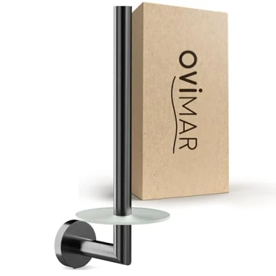 Afbeelding van ovimar Sentraltind Gunmetal Reserverollenhouder om te boren, van roestvrij staal en glas, toiletpapier, opslag tot 2 rollen, ook als keukenrolhouder