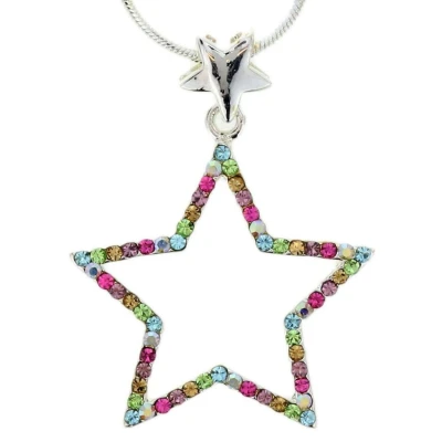 Afbeelding van Behave Zilver kleurige ketting met ster en gekleurde steentjes