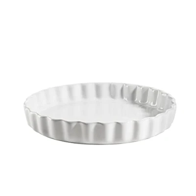 Afbeelding van taartvorm, quichevorm, fruitcakevorm, kras en snijbestendig, ronde bakvorm met golfrand, Ø 27 cm, keramiek, wit