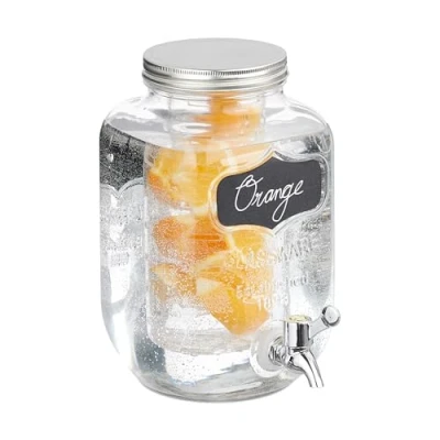 Afbeelding van Relaxdays drankdispenser met filter 4 liter kraantje etiketten glas