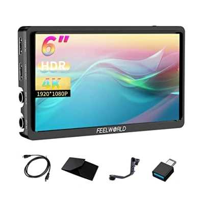 Afbeelding van FEELWORLD FW568S 6 inch Full HD 1920x1080 IPS DSLR camera field monitor met waveform LUT Peak video focus F970 Externe voeding en installatiekit 3G SDI 4K HDMI input 8,4 V DC Output