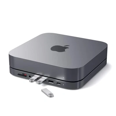 Afbeelding van Satechi Aluminium Mac Mini standaard met ingebouwde Hub Space Gray